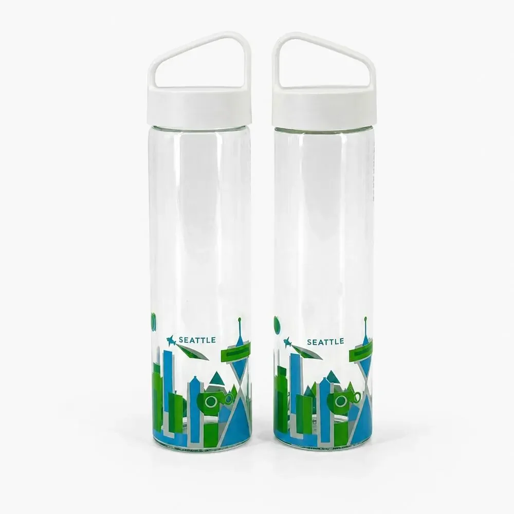 Starbucks Seattle You Are Here Collection Glass Water Bottles 18.5 oz Set of 2